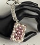 Cream & Pink Rectangle Crystal Pearl Handbag Charm, Chainmaille Chain & Keyring - Image 10