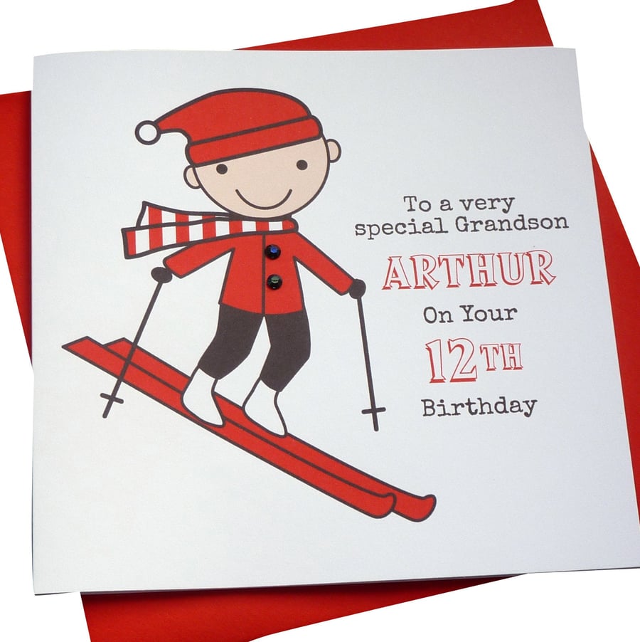 Personalised Handmade Skier Birthday Card