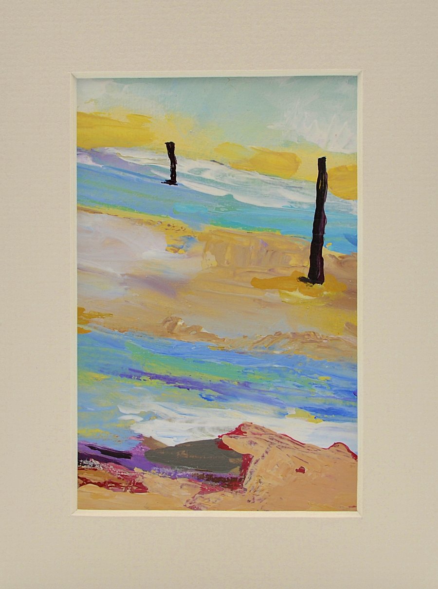 Small Mounted Painting of a Scottish Beach (8x6 inches)