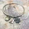 Sterling Silver Tee & Beach Hut Charm Bangle Handmade