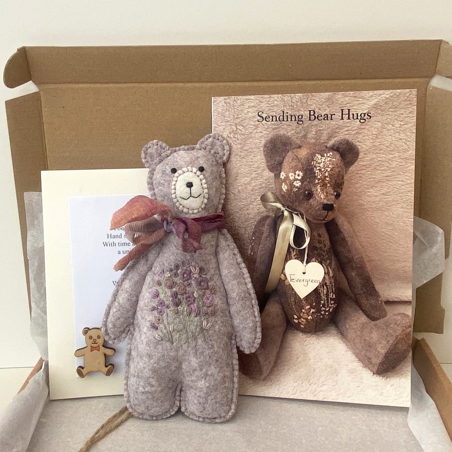 Letterbox gift teddy bear, bear hugs post box gift set, greetings card