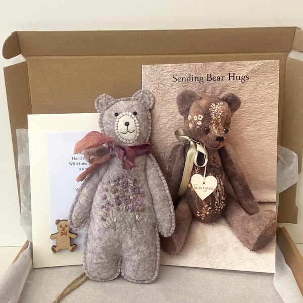 Letterbox gift teddy bear, bear hugs post box gift set, greetings card