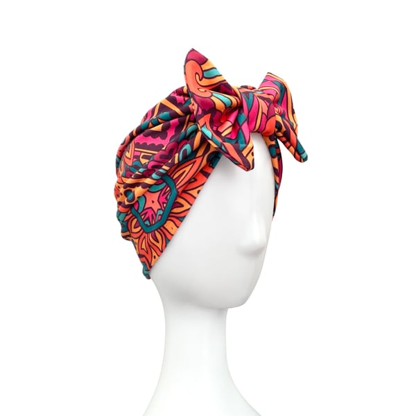 African Print Hair Loss Bow Turban Hat for Women