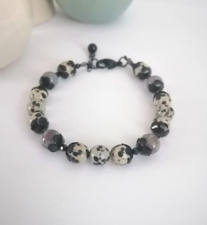 Dalmatian jasper beaded bracelet