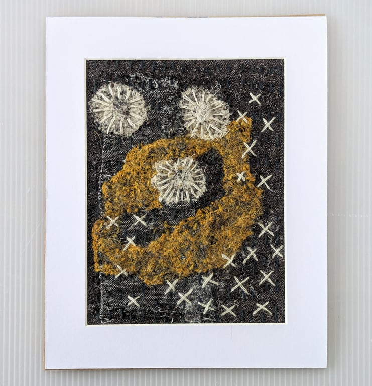 Coastal inspired Textile Art - MOUNTED to fit 8" x 10" frame 