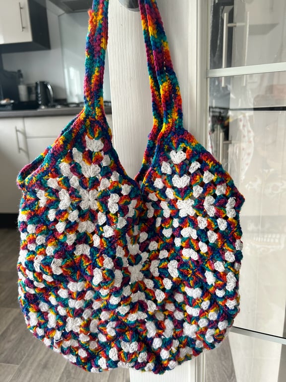 Rainbow granny square tote bag