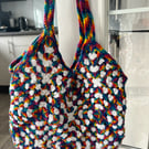 Rainbow granny square tote bag
