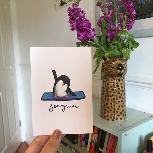 Zenguin Yoga Penguin Postcard - A6 Print