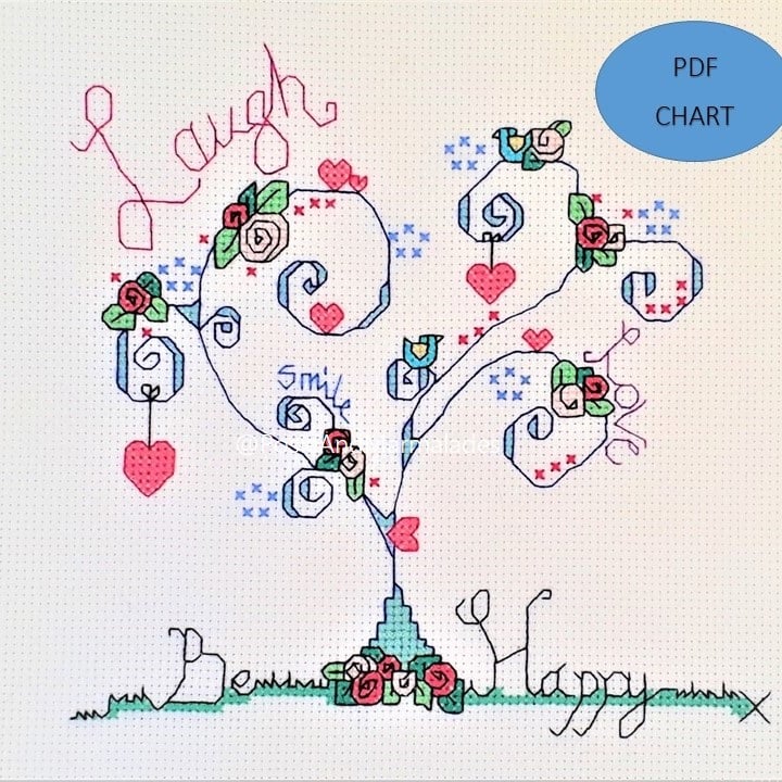 Tree Cross stitch Love sampler digital Download PDF Chart