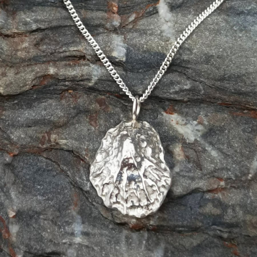 Large Silver Limpet Shell Pendant - Recycled Silver Necklace