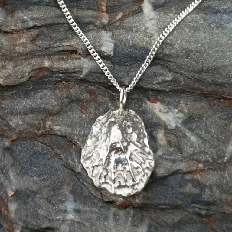Large Silver Limpet Shell Pendant - Recycled Silver Necklace