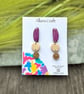 Chartreuse & Purple Clay Earrings - Modern Geometric Drop Jewellery