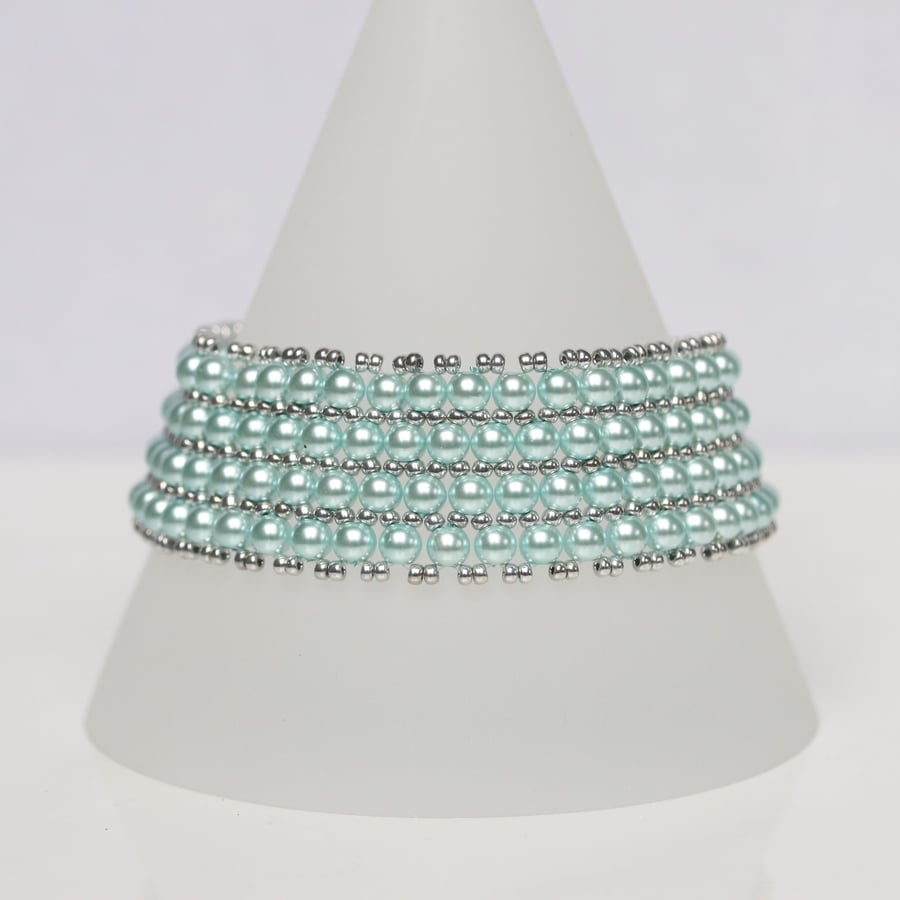 Light Green Beaded Cuff Bracelet