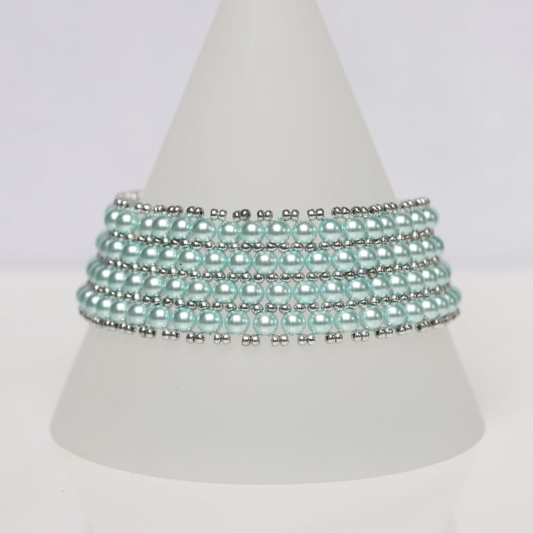 Light Green Beaded Cuff Bracelet