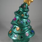Green Ceramic Xmas Christmas Tree Tea Light Candle Holder Ornament Decoration.