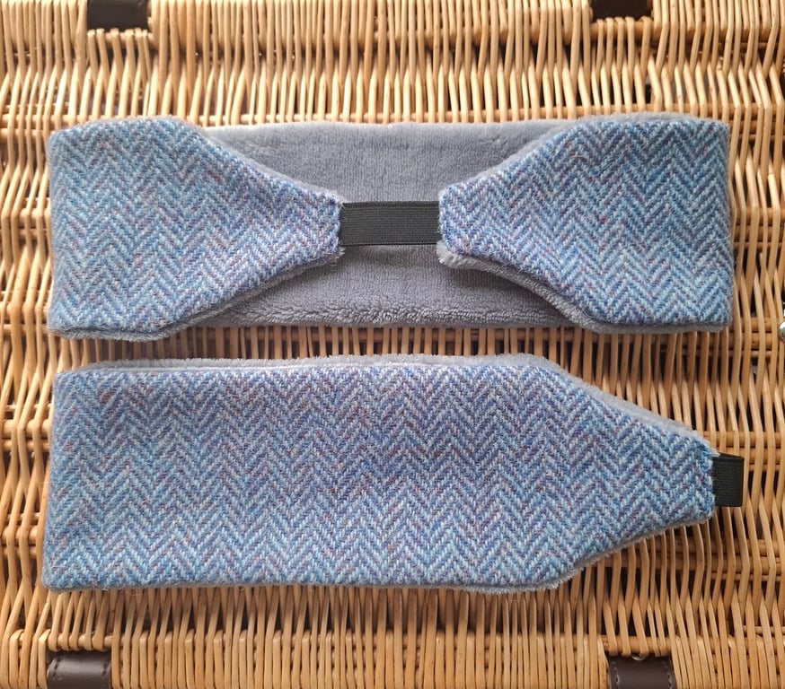 Cosy Earwarmers - Lilac and Grey Herringbone Harris Tweed 