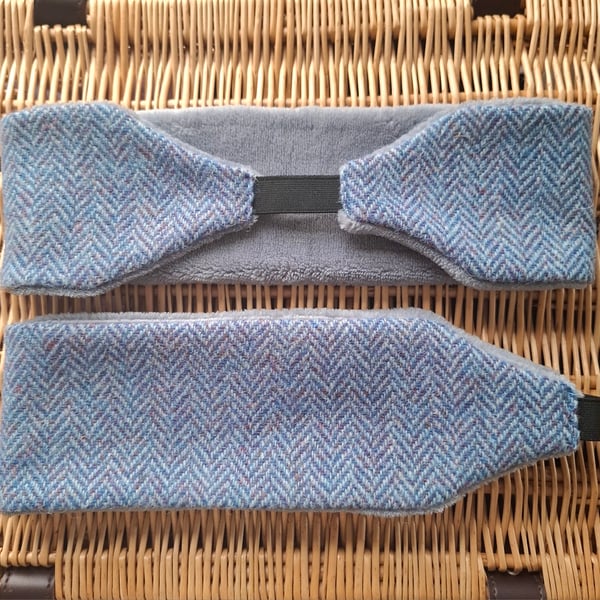 Cosy Earwarmers - Lilac and Grey Herringbone Harris Tweed 
