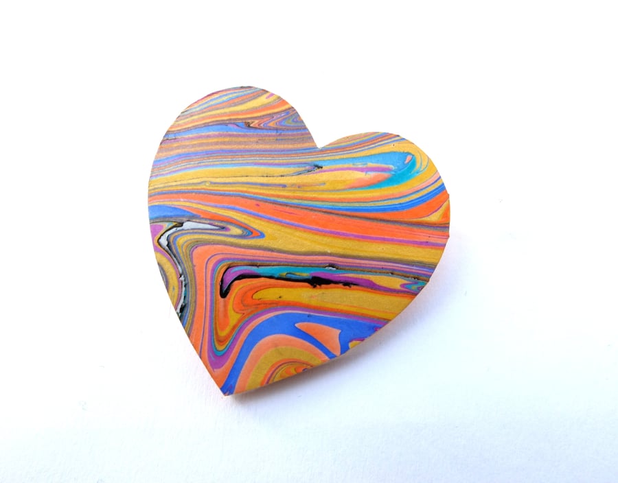 Bold marbled paper heart brooch