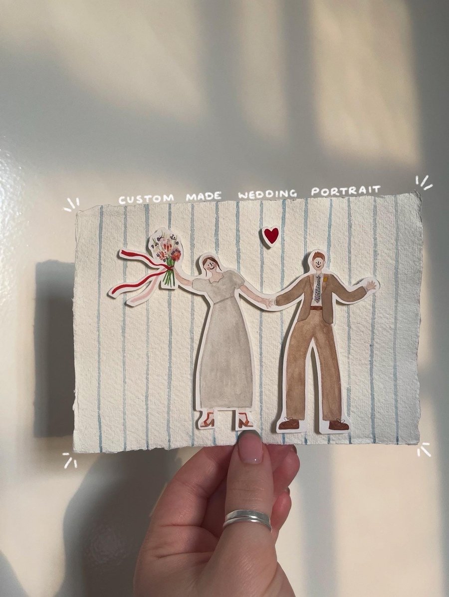 Custom Wedding Portrait - Handmade A6 Anniversary Gift