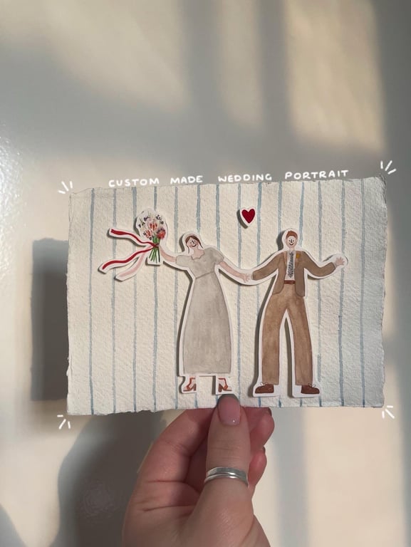 Custom Wedding Portrait - Handmade A6 Anniversary Gift