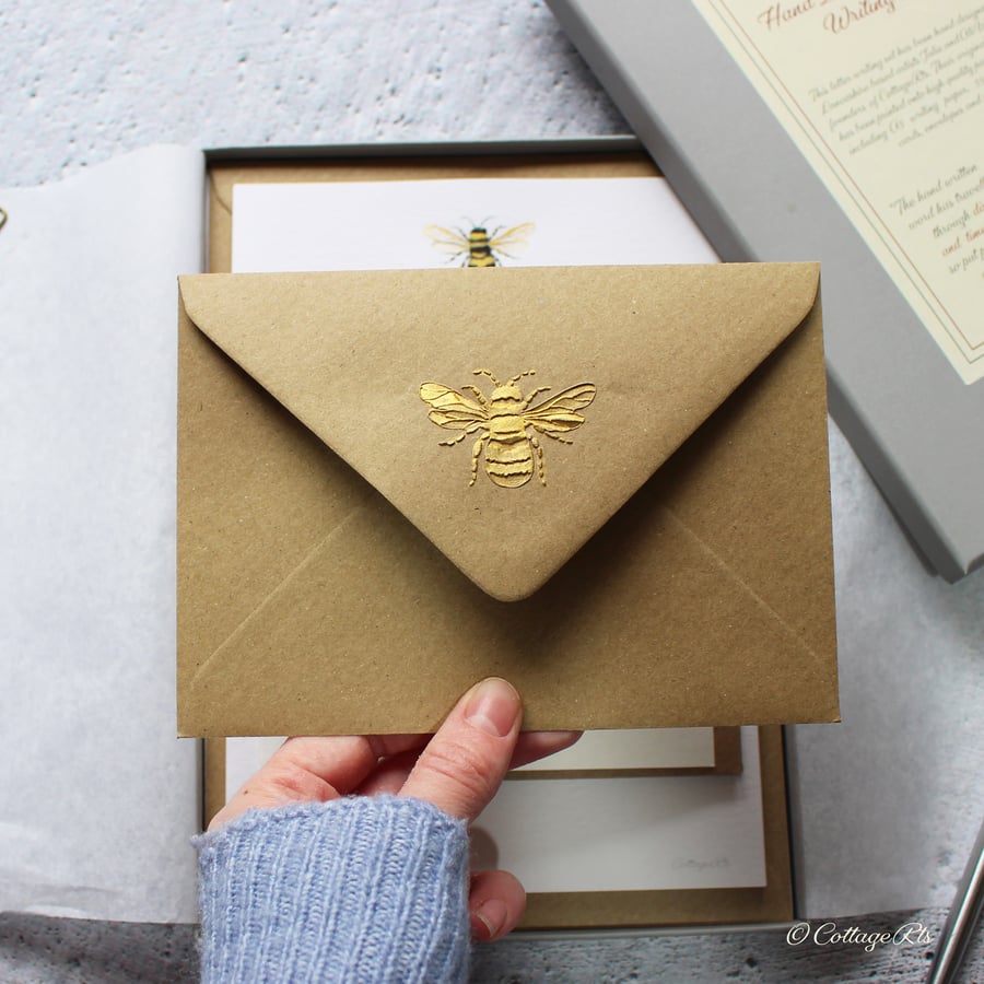 Hand Finished Bumble Bee Stationery Set in Gift Box Designed By CottageRts