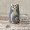 Handmade small grey cat vase