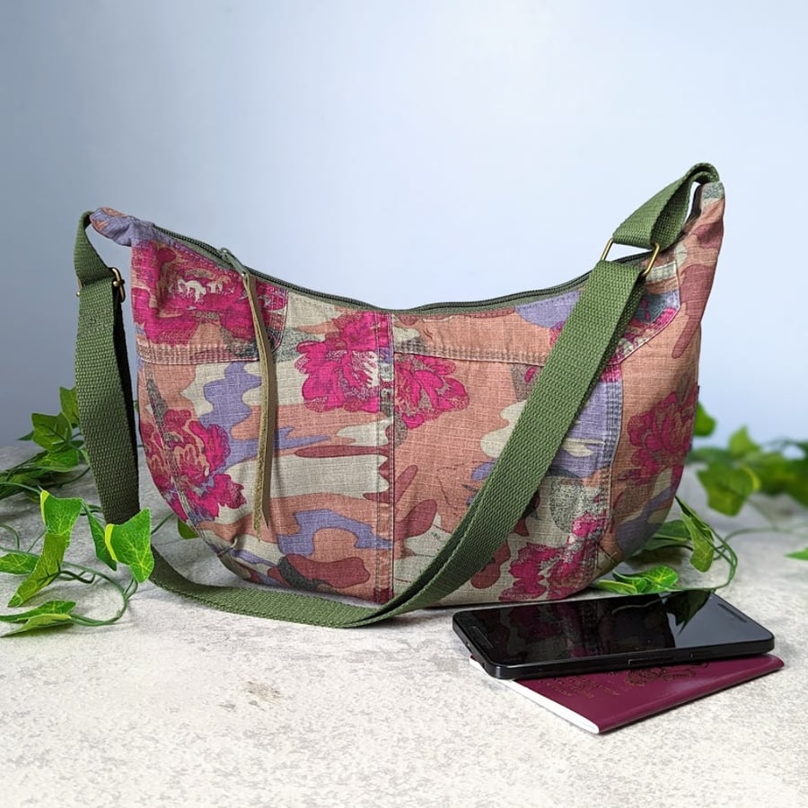 Canvas Sling Bag or Dumpling Cross Body Bag in Floral Canvas