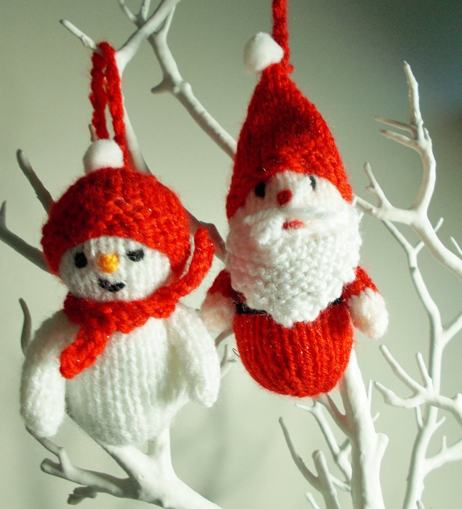 Knitted Santa and Snowman Tree Decoration