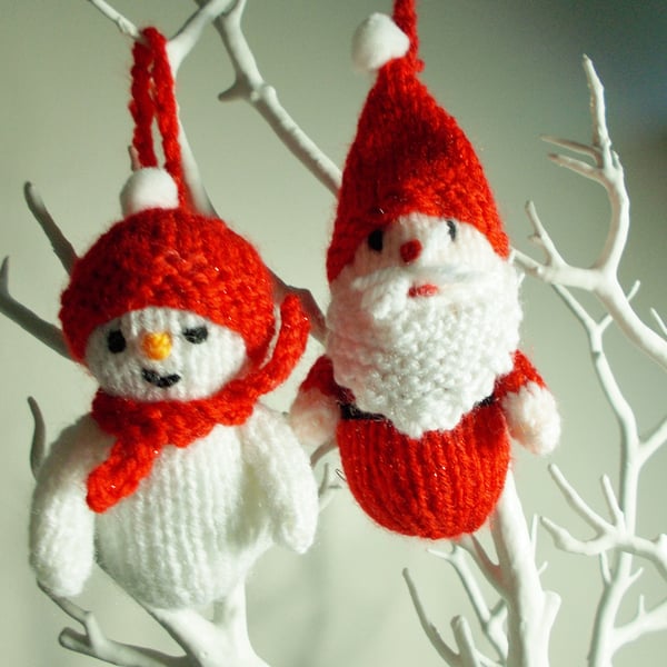Knitted Santa and Snowman Tree Decoration