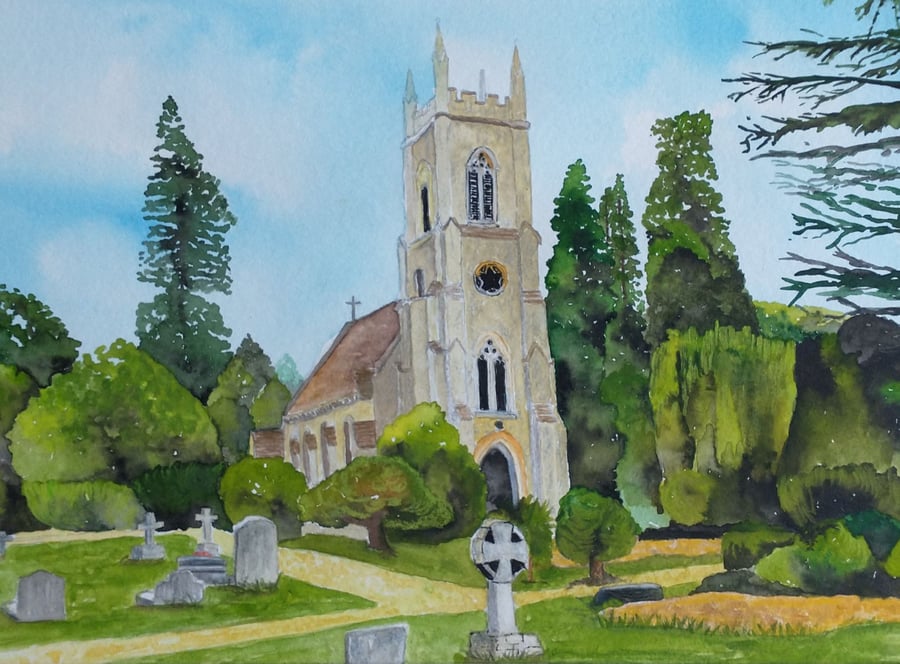 Watercolour commission - Church of St. Catherine, Bearwood, Arbourfield