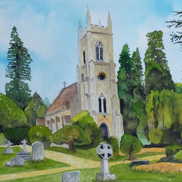 Watercolour commission - Church of St. Catherine, Bearwood, Arbourfield