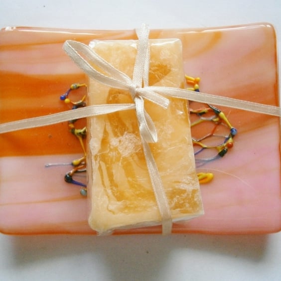 Sunset Splash Fused Glass Soap Dish