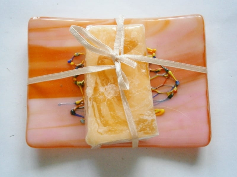 Sunset Splash Fused Glass Soap Dish
