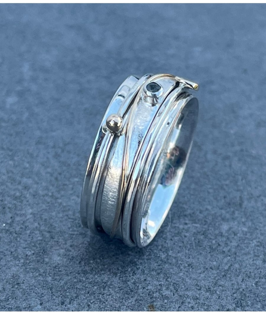 Aquamarine Sterling Silver Spinner ring, silver spinner ring, aquamarine ring, 