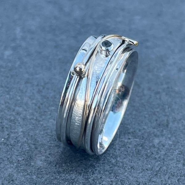 Aquamarine Sterling Silver Spinner ring, silver spinner ring, aquamarine ring, 