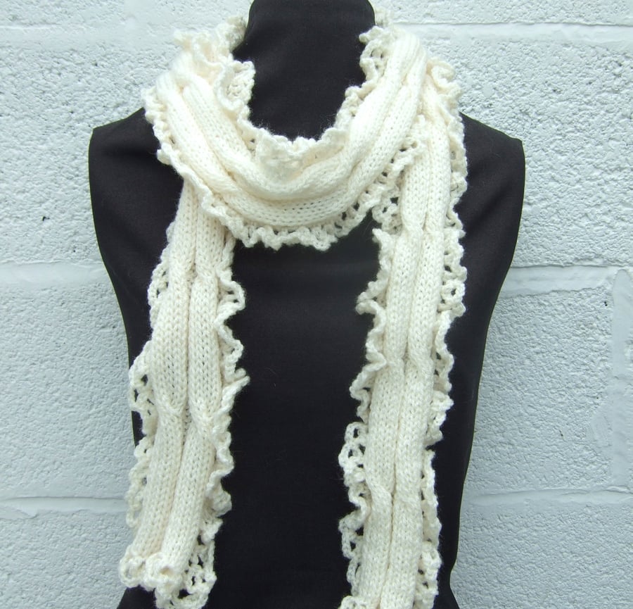 Cream Hand Knit Scarf