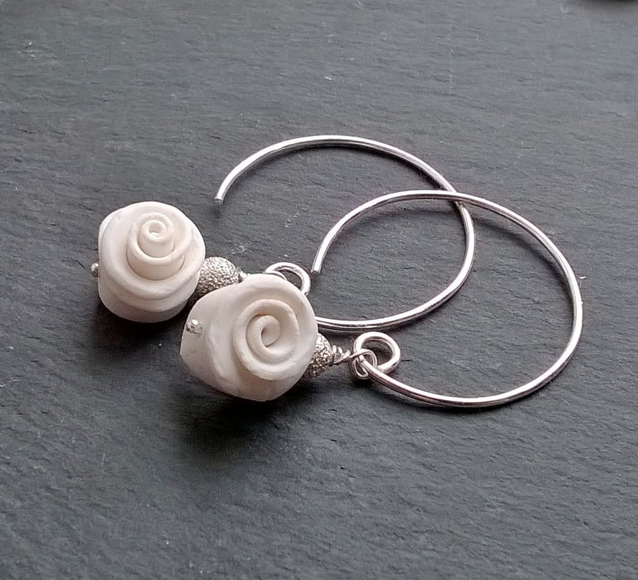 White rose earrings