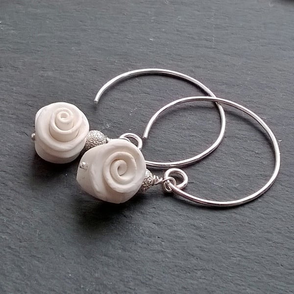White rose earrings