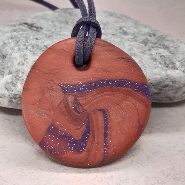 Ginger and purple polymer clay pendant