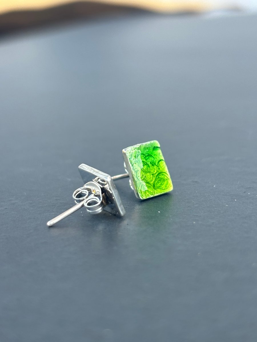 Enamel Studs, green enamel studs, green studs, gift for garden lovers, leaf, 
