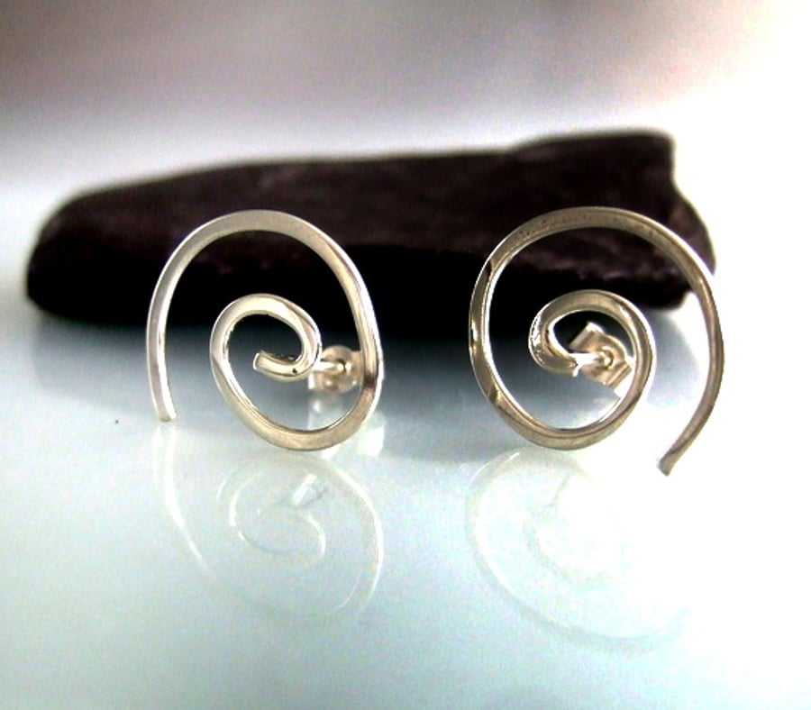 Silver, silver stud earrings. silver studs, spiral silver stud earrings
