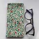 Holly Print Quilted Fabric Glasses Case