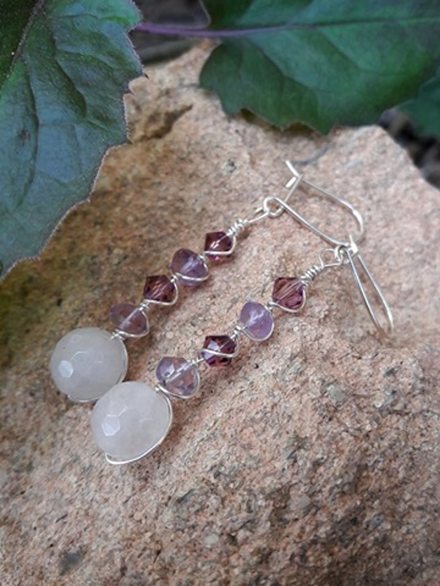 Gemstone Dangle Earrings with Rose Quartz and Amethyst
