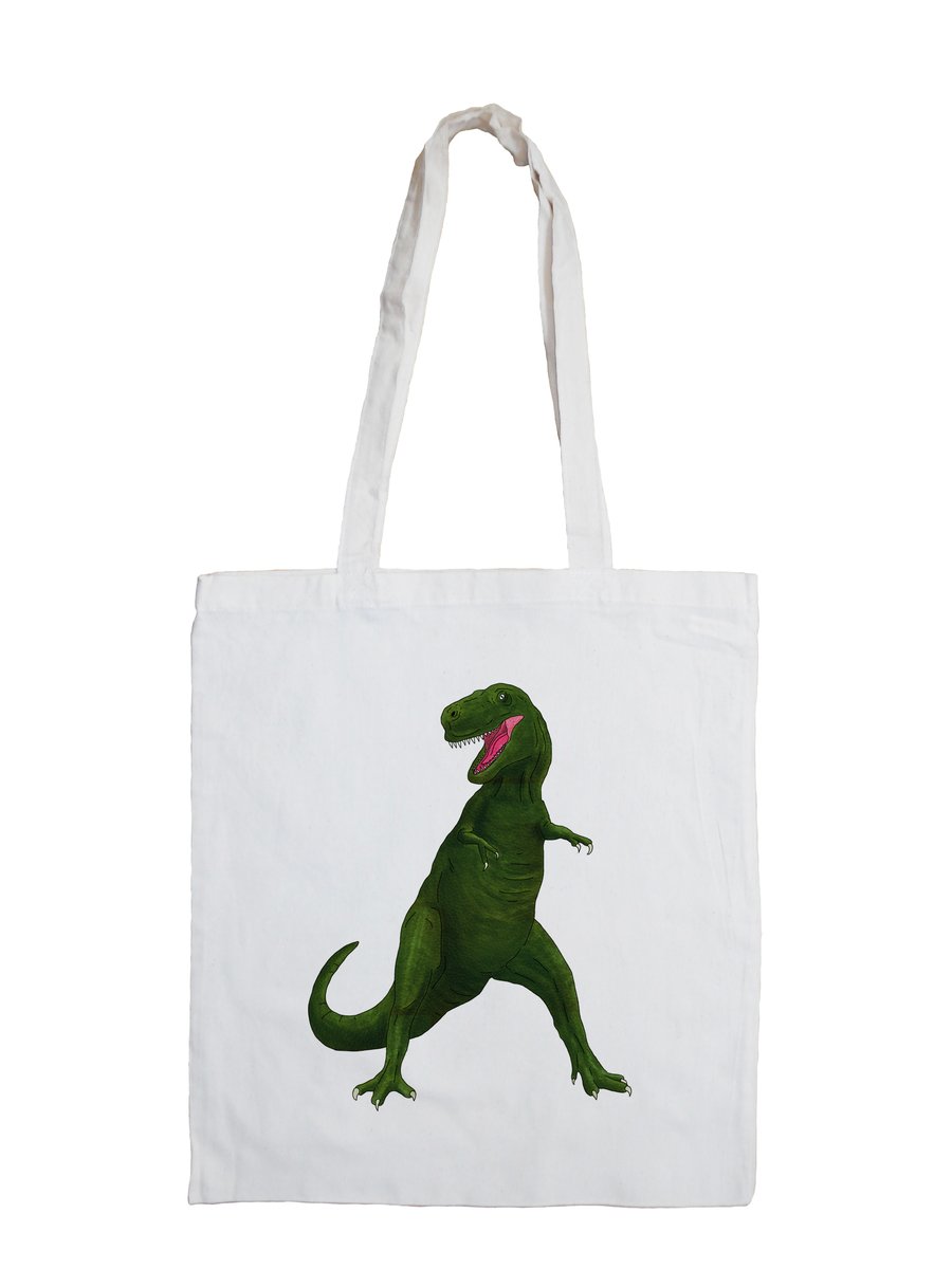 T Rex Cotton Tote Bag with Dinosaur Illustration