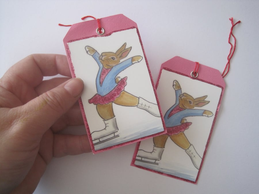 Ice Skater Rabbit  Gift Tag x 2