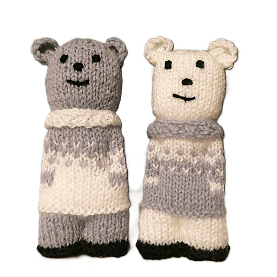 Handmade knitted pair of pocket dolls - bears