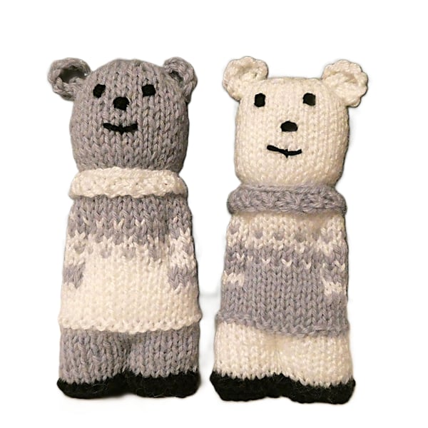 Handmade knitted pair of pocket dolls - bears