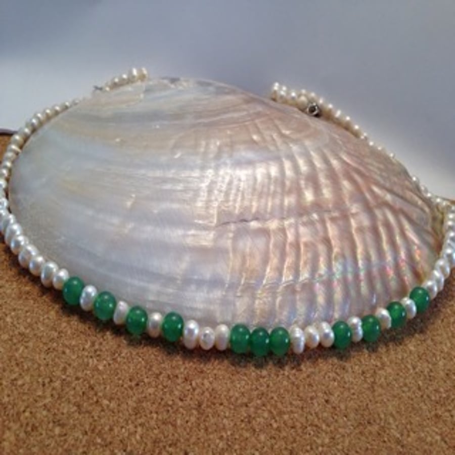 Pearl and Jade green necklace