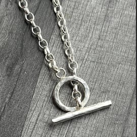 Silver Fob Necklace, silver toggle necklace, silver t bar necklace, belcher,