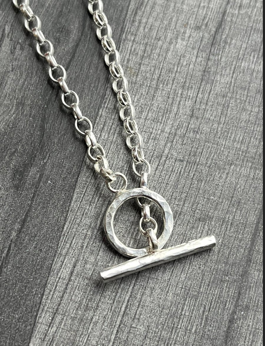 Silver Fob Necklace, silver toggle necklace, silver t bar necklace, belcher,